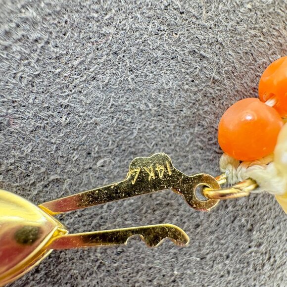 Vintage 14KY Gold Natural Coral & Biwa Pearl Multi Strand Bracelet 8" Length - Picture 5 of 8